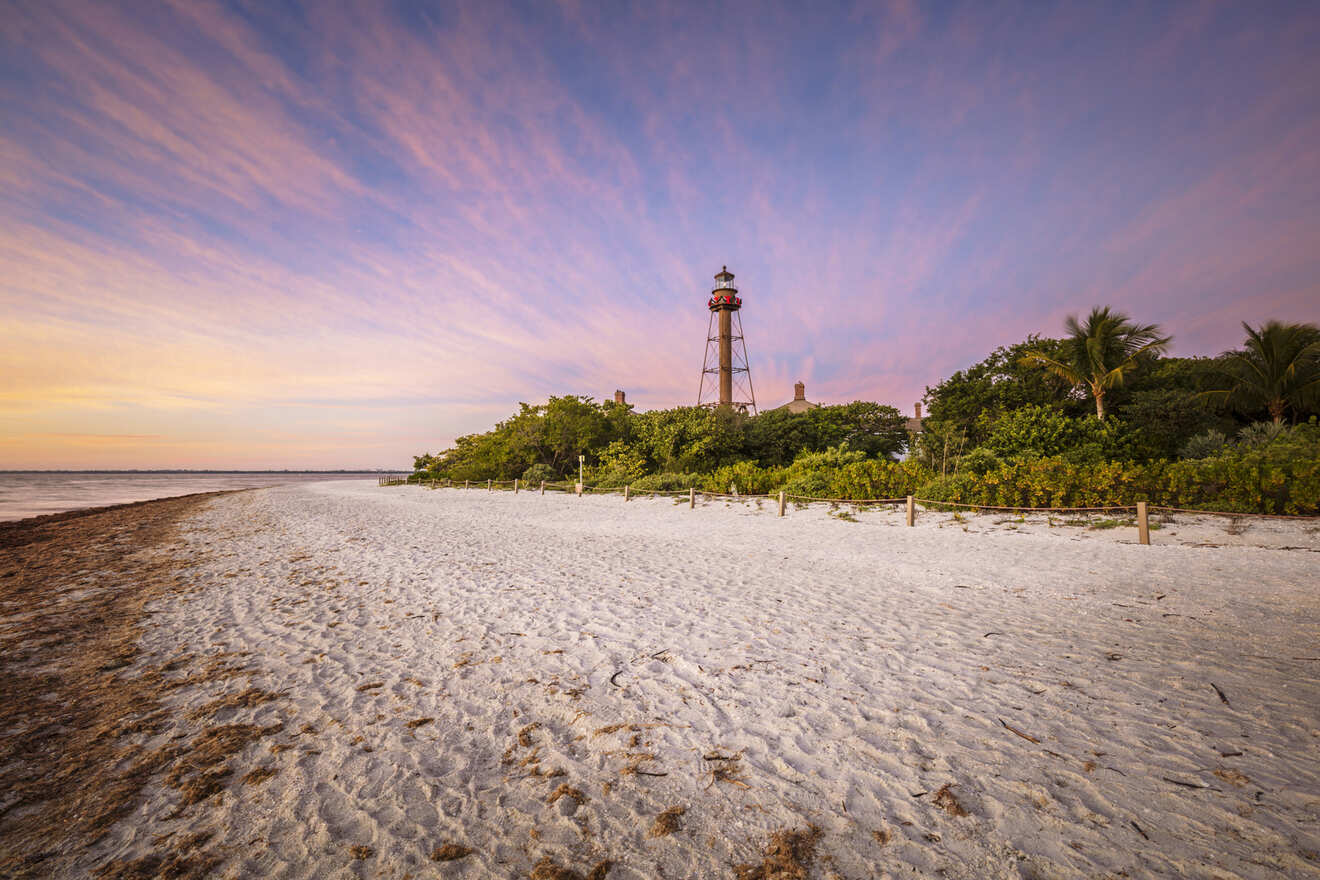 view over Sanibel Island Lighthouse at sunset